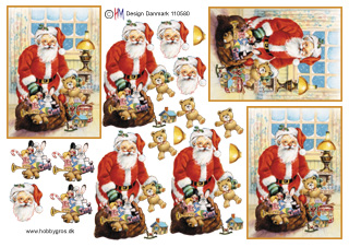 Julemand med gavesæk indendørs i firkantet ramme, HM design, 10 ark